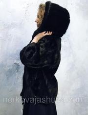 Шикарная женская норковая шуба полушубок с капюшоном размер 46 48
